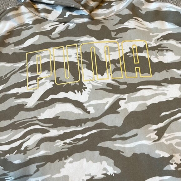 Puma Hoodie Womens XL Gray White Gold Camo Pullover Spellout Sweatshirt Cotton - Picture 4 of 13
